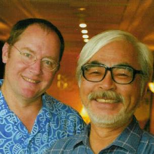 [Lasseter/Miyazaki photo]