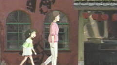 Chihiro and Mother walking in the town